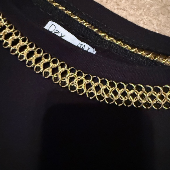 Dex mock neck black sweater/ sweatshirt with gold jeweled neckline Small - Picture 4 of 6
